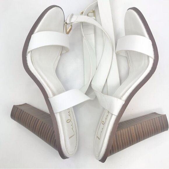 Lulu’s SHELBIE White Leather Ankle Strap Stacked Heel Open Toe Sandals - Picture 7 of 16